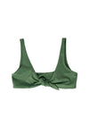AURA Riviera bikini top in evergreen with wide scoop straps and front tie knot