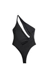 Sirene night black swimsuit showing gold hardware ring strap detail