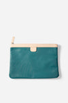 AURA Travel Pouch in Marine, leaf-embossed leather with nude trim