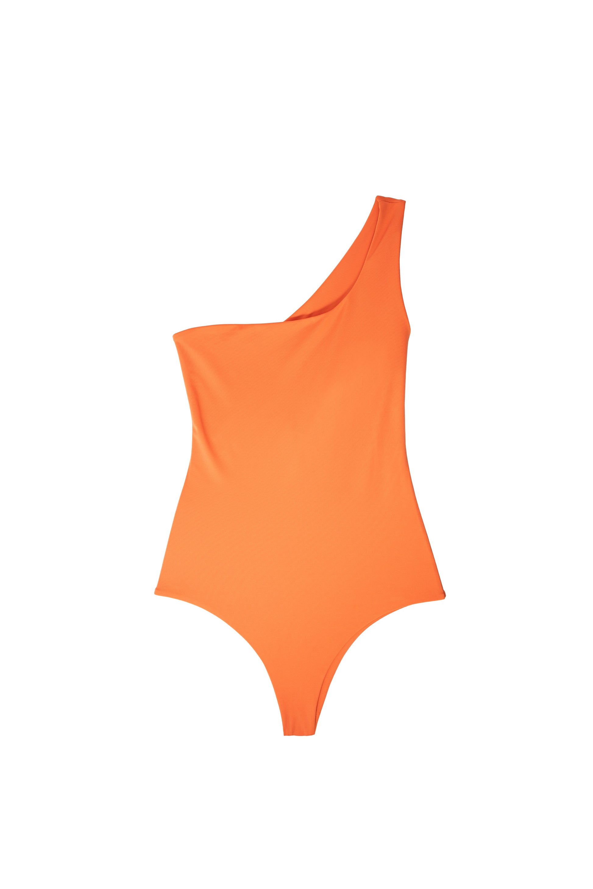 AURA Velora one-shoulder swimsuit in terracotta orange