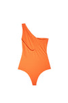 Velora terracotta orange swimsuit showing subtle side cutout detail