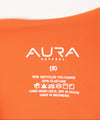 AURA care label on Velora swimsuit, 78% recycled polyamide 22% elastane, made in Indonesia