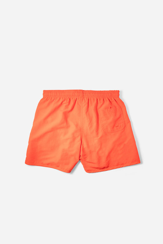 Voyager Swim Shorts in amber orange, back flat lay with pocket detail