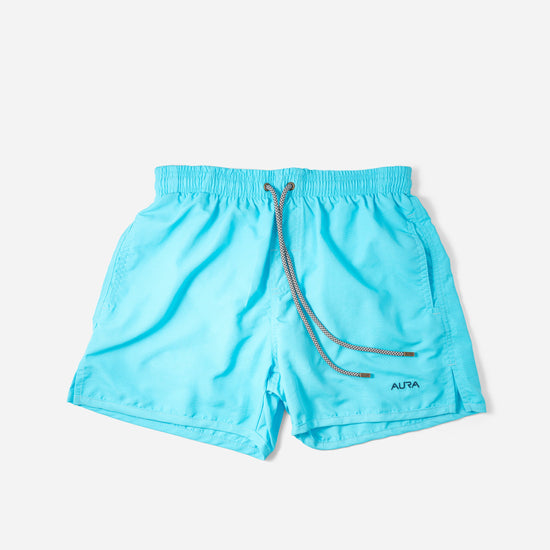 Voyager Swim Shorts in azure blue, front flat lay