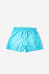 Voyager Swim Shorts in azure blue, back flat lay with pocket detail