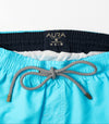 Voyager Swim Shorts in azure blue, waistband and drawstring detail