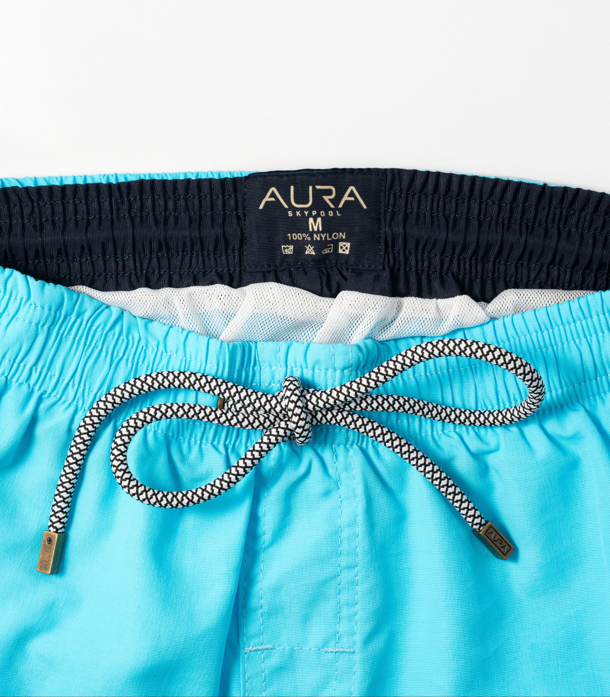 Voyager Swim Shorts in azure blue, waistband and drawstring detail