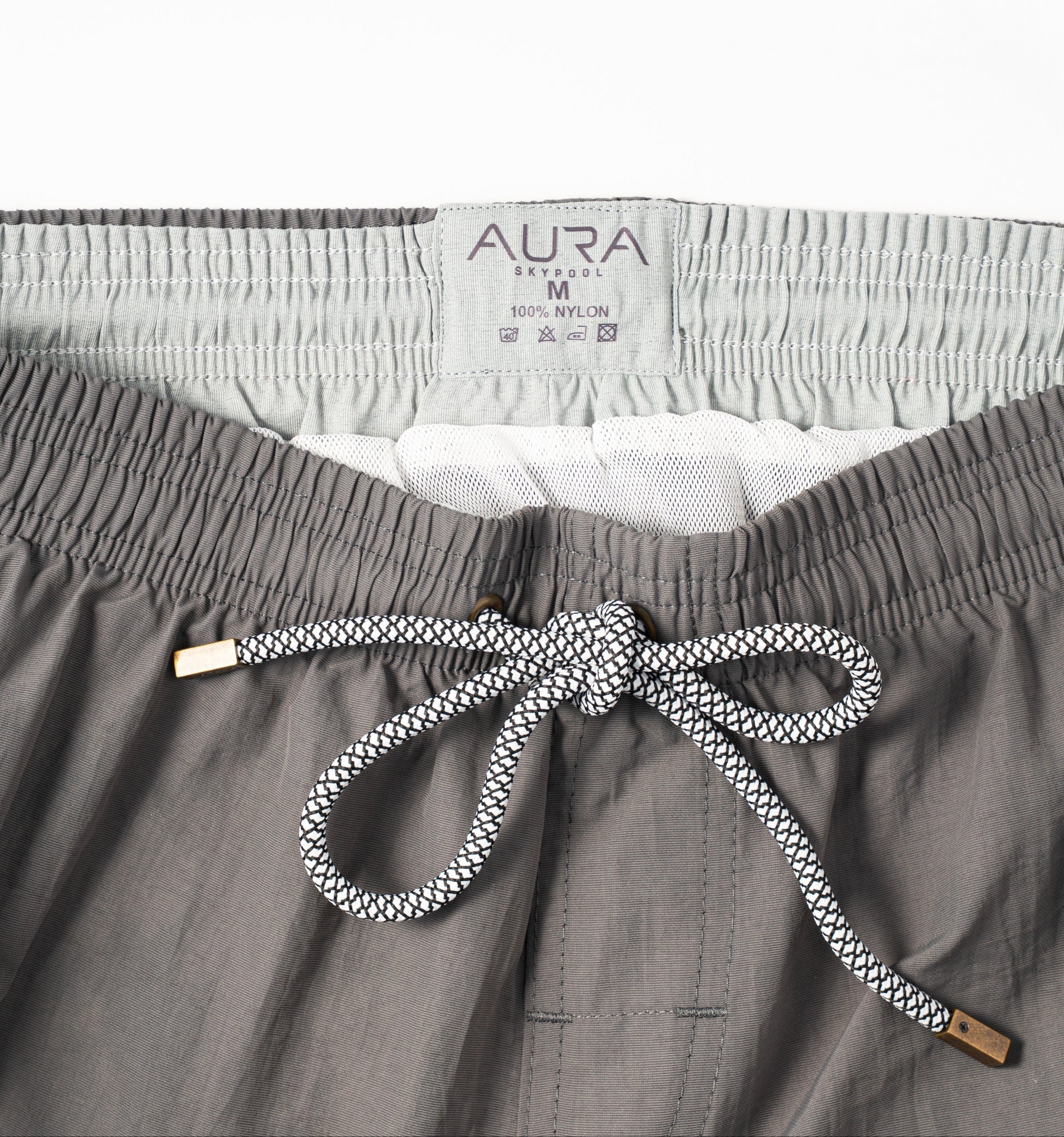 Voyager Swim Shorts in charcoal grey, waistband and drawstring detail