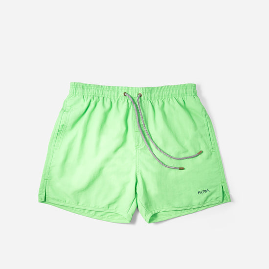 Voyager Swim Shorts in lime green, front flat lay