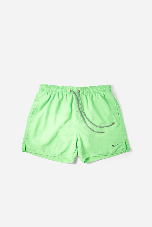 Voyager Swim Shorts in lime green, front flat lay