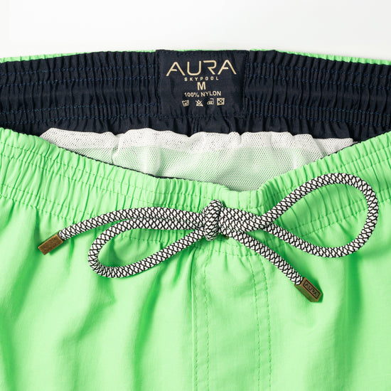 Voyager Swim Shorts in lime green, waistband and drawstring detail