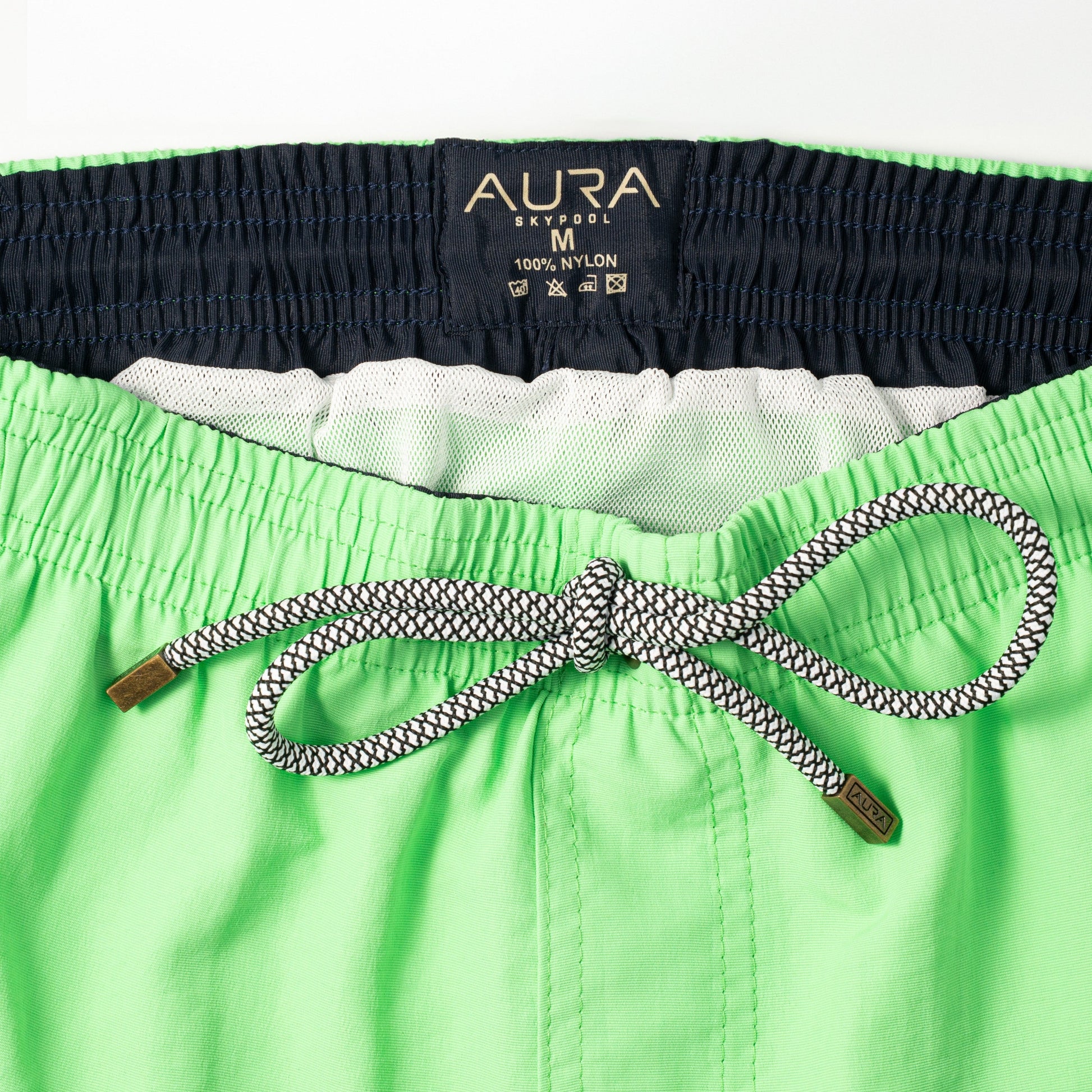 Voyager Swim Shorts in lime green, waistband and drawstring detail