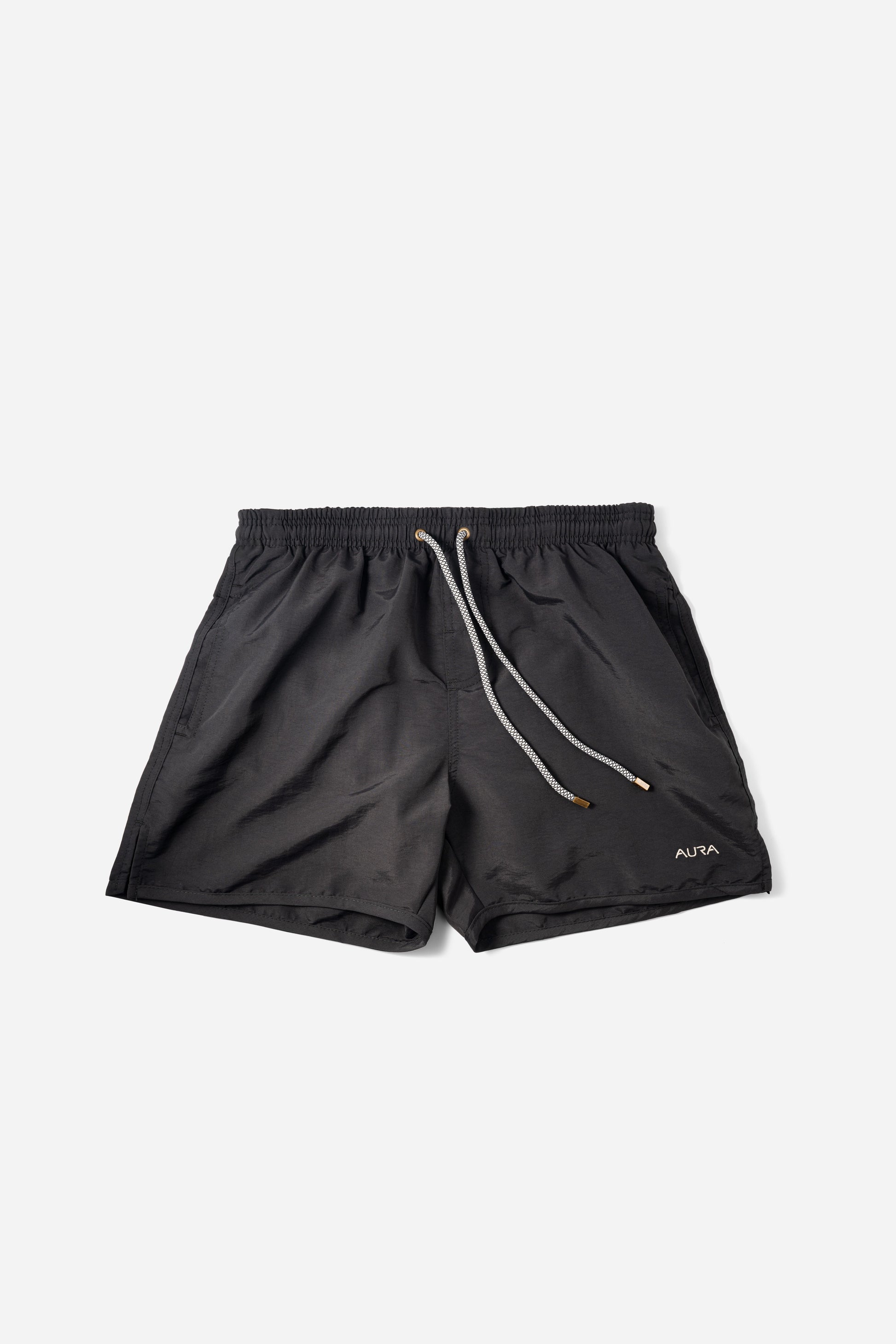 Voyager Swim Shorts in night black, front flat lay