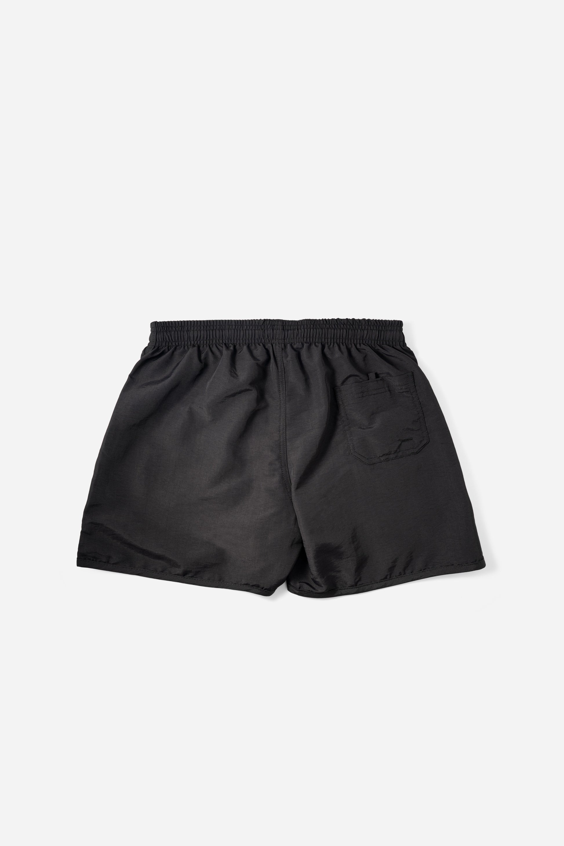 Voyager Swim Shorts in night black, back flat lay with pocket detail