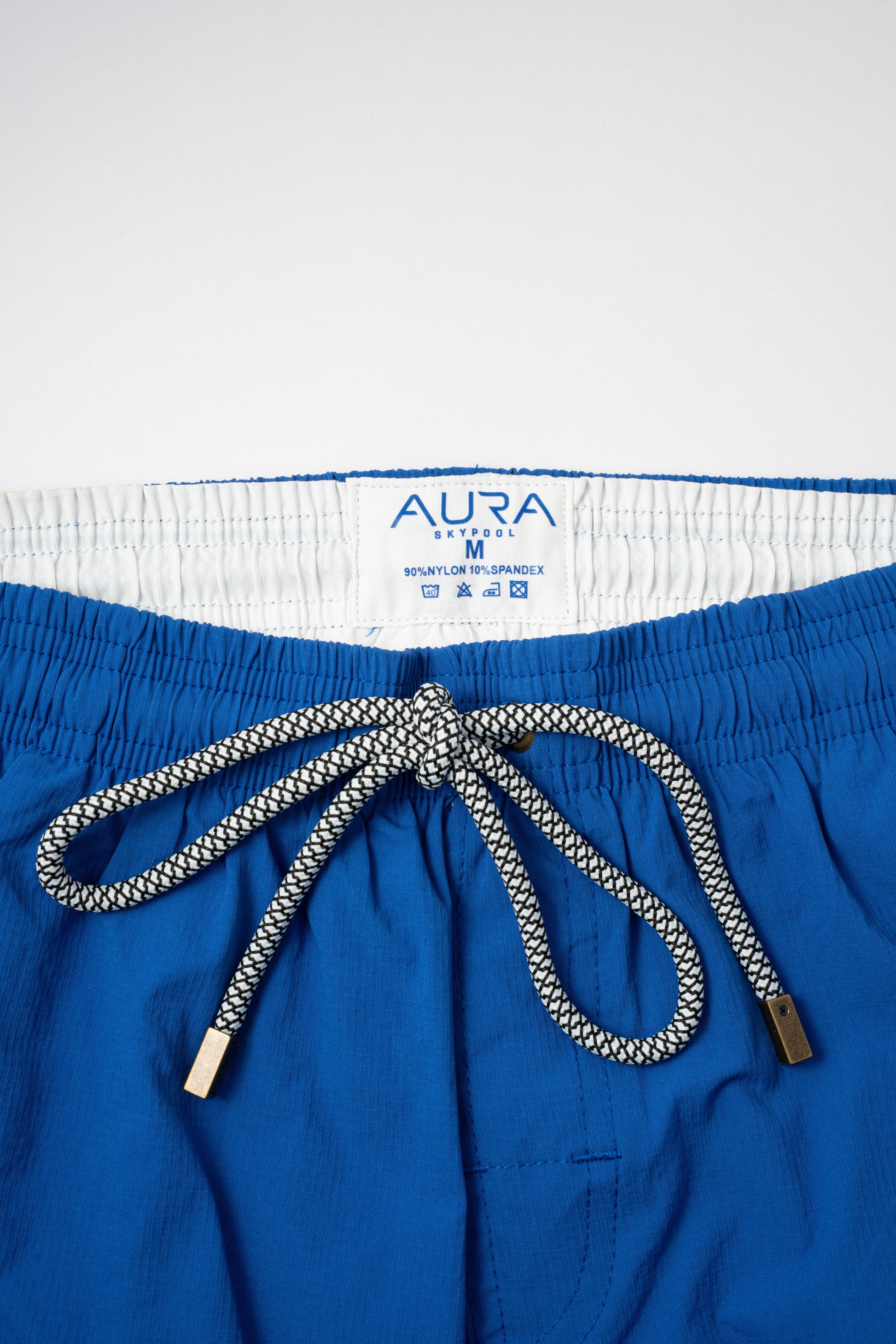 Voyager Swim Shorts in royal blue, waistband and drawstring detail