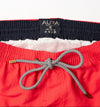 Voyager Swim Shorts in scarlet red, waistband and drawstring detail