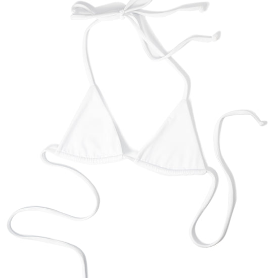AURA Wanderess bikini top in ice white with tie-neck and tie-back straps