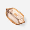 Wash bag clay interior pocket detail with cream geometric-print lining